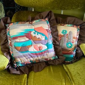 Vintage pair of cactus Aztec style pillows
